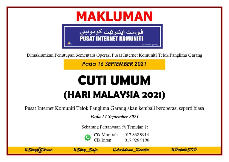 MAKLUMAN CUTI UMUM HARI MALAYSIA SEPT 2021