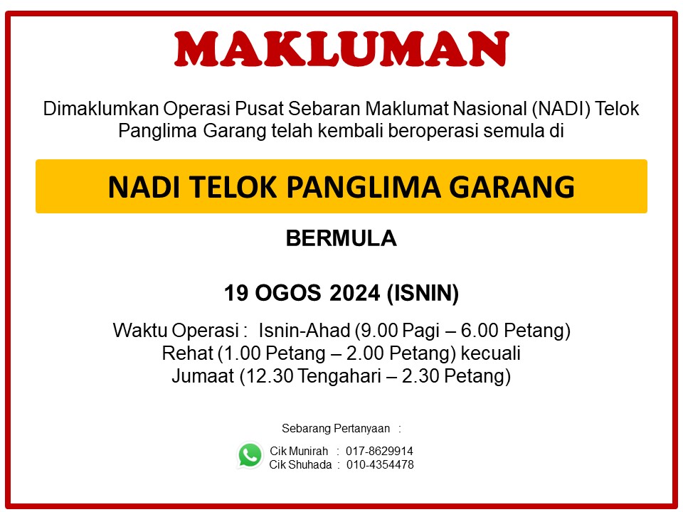 MAKLUMAN OPERASI SEMULA DI NADI TPG